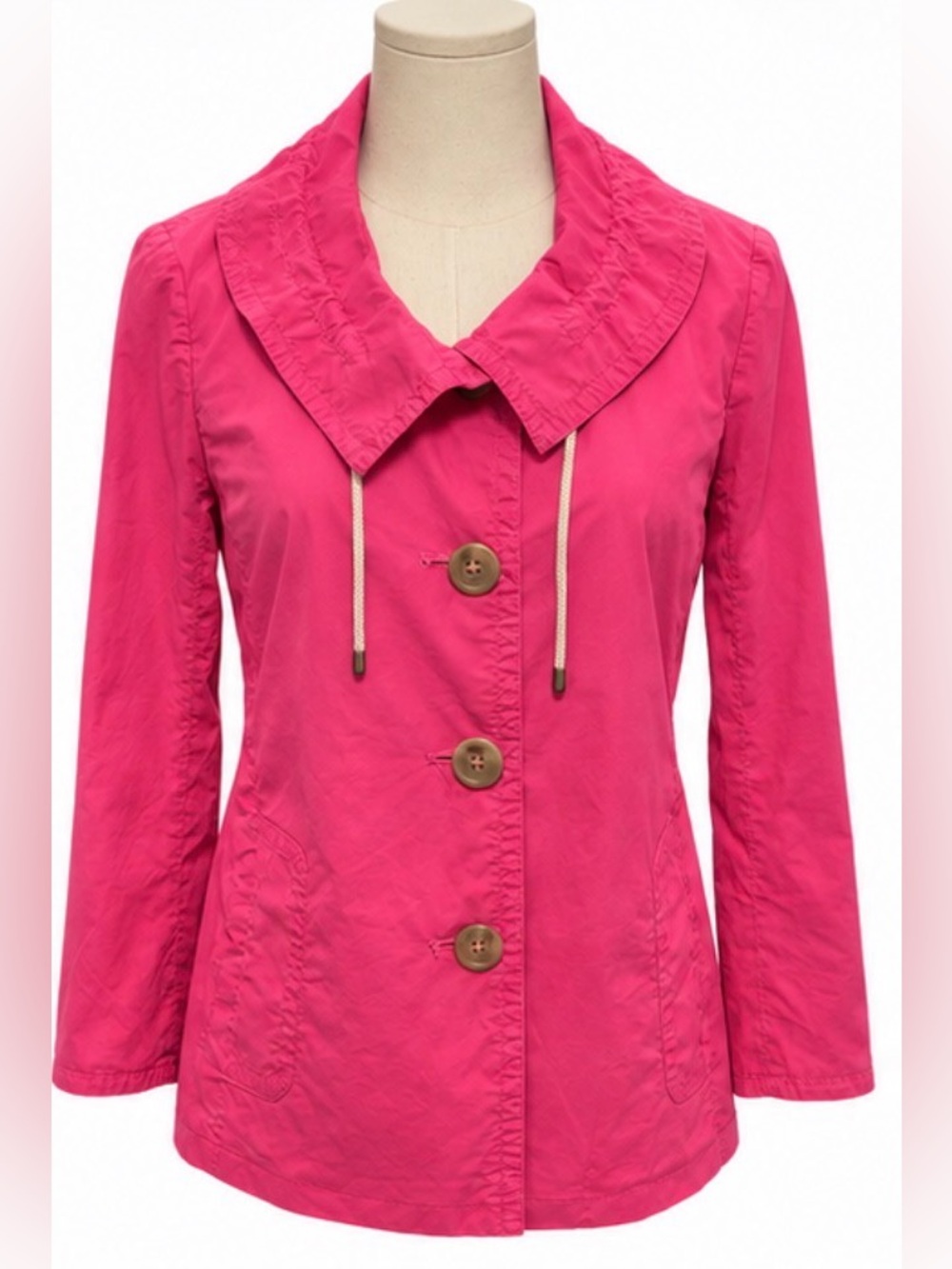 J.Crew Bright Pink Lightweight Trench Jacket Coat Size 4 Button Front